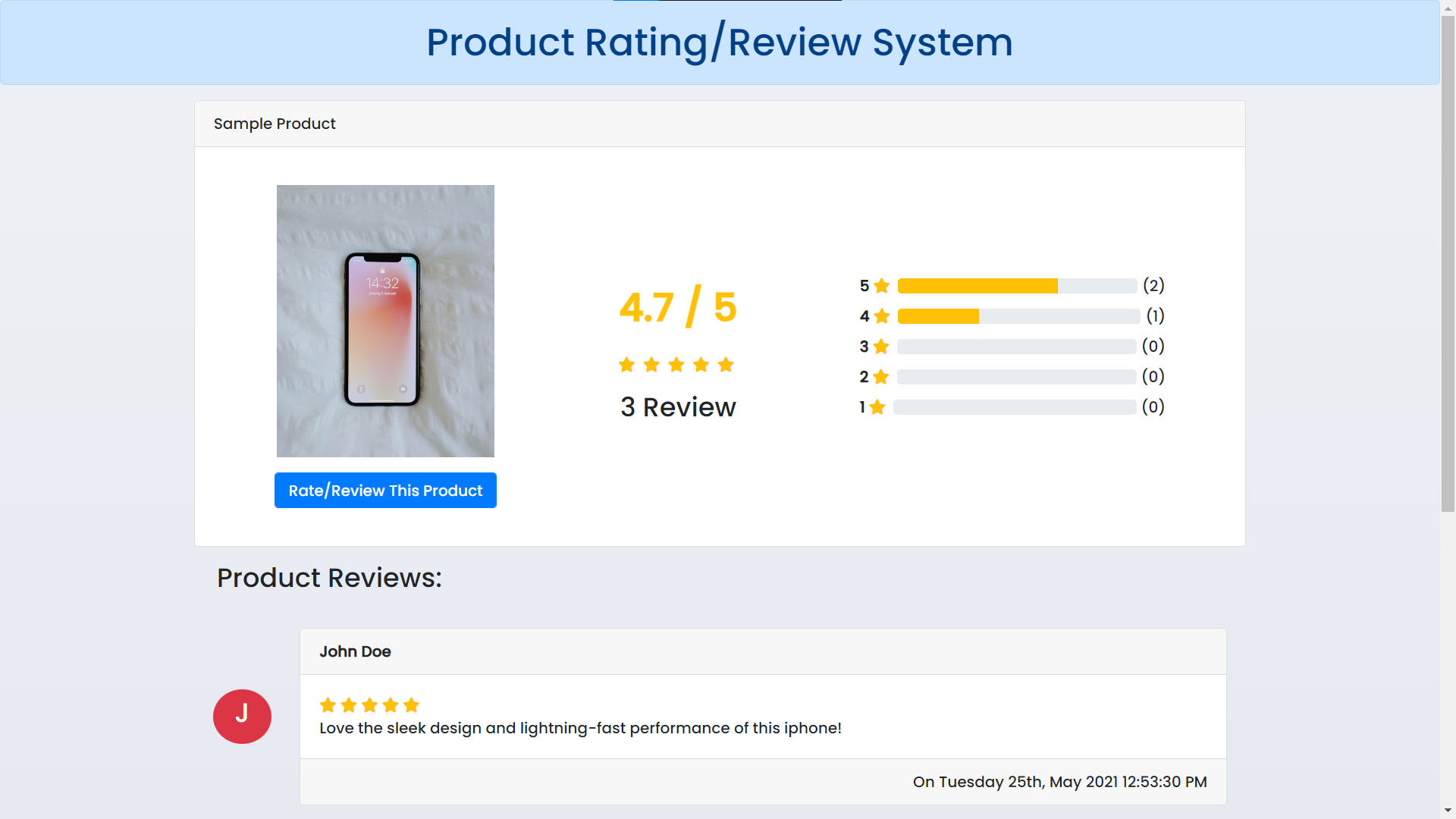 Product Review/Rating System Using PHP and MySQL with Source Code | SourceCodester